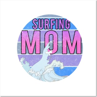 Surfing Mom // Wave blue sunset Posters and Art